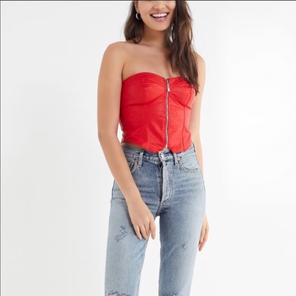UO Red Bustier Zip Up Crop Tube-top - Picture 9 of 10